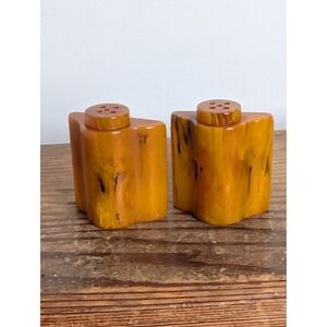 Vintage Amber Swirl Lucite Acrylic Salt & Pepper Shakers Mid Century Modern MCM